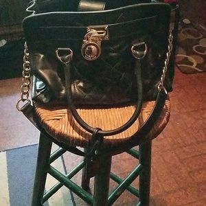 Michael Kors black quilted print satchel